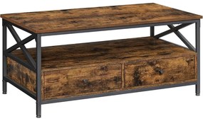VASAGLE Dohányzóasztal, nappali asztal 100×55×45 cm,  rusztikus barna és fekete színben
