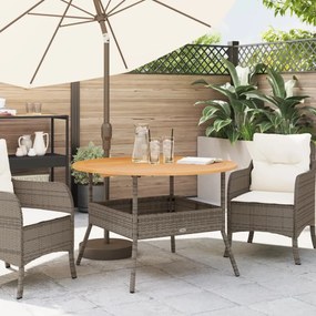 szürke polyrattan kerti asztal akácfa lappal Ø110 x 71 cm