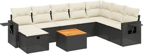 vidaXL 9 részes fekete polyrattan kerti ülőgarnitúra párnákkal