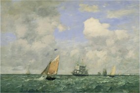 Kép - Eugène Boudin, Ships and Sailing Boats Leaving Le Havre, reprodukciók (90x60 cm)