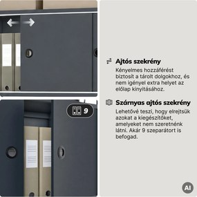 Iratrendező polc zárható szekrénnyel, irodai, nyitott polcok, fém antracit, 800x2200x400 mm: ARIEL