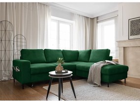 Sötétzöld kordbársony kinyitható sarokkanapé (jobb oldali) Lofty Lilly – Miuform