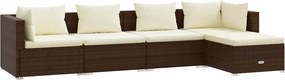 vidaXL 5 részes barna polyrattan kerti ülőgarnitúra párnákkal