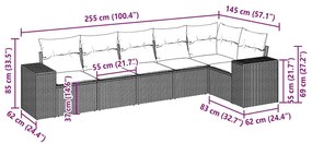 6 részes világosszürke polyrattan kerti ülőgarnitúra párnákkal