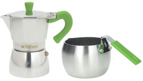 Grancucina, Tognana kávéfőző és tejforraló készlet, alumínium, ezüst/zöld