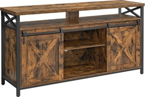 TV-szekrény tolóajtókkal, 147 x 40 x 76 cm, 65 colos TV-hez, rusztikus barna-fekete