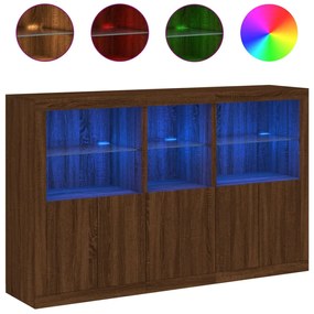 barna tölgy színű tálalószekrény LED-ekkel 162 x 37 x 100 cm