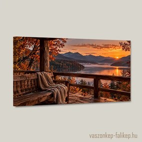 Őszi alkony a tónál – prémium vászonkép 40x23 cm