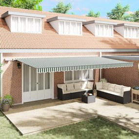 kézi behúzható napellenző LED világítással Zöld és fehér 600x300 cm
