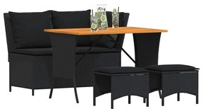 4 részes fekete polyrattan kerti étkezőszett párnákkal