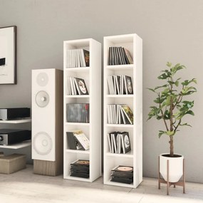 2 db magasfényű fehér forgácslap CD-szekrény 21 x 16 x 93,5 cm