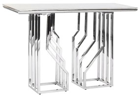 Modern ezüst design konzolasztal márvány hatású üveg lappal 120 cm