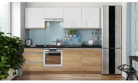 MARINA 240 cm-es konyhablokk, craft tölgy/magasfényű fehér