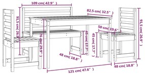 4 részes fehér tömör fenyőfa kerti étkezőgarnitúra
