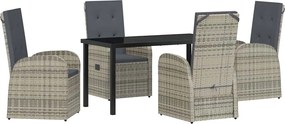 vidaXL Kert étkező szett párnával 5 pcs Szürke polirattan