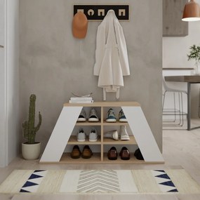 Pyramid Shoe Bench - Oak, White