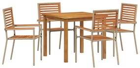 vidaXL Kert étkező szett 5 pcs Bézs Tömör Akácfa