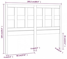 fekete tömör fenyőfa ágyfejtámla 205,5x4x100 cm