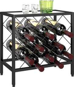 HOMCOM Borállvány 10 Palack részére Edzett Üveglappal és Acél Vázzal Nappaliba Étkezőbe 41x22x41 cm Fekete | Aosom