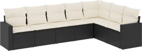 vidaXL 7 részes fekete polyrattan kerti ülőgarnitúra párnával