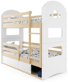 Emeletes ágy 80 x 190 cm Domur (fenyő + fehér) (ágyrácsokkal és tárolóhellyel). Akció -29%. 1056535