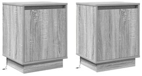 Éjjeli szekrény LED világítással 2 db Szürke Sonoma 39x34,5x50 cm