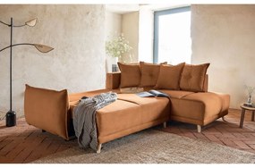 Téglavörös kordbársony kinyitható sarokkanapé (jobb oldali) Lazy Lukka – Miuform