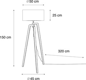 Állólámpa fekete háromlábú levélmintás lámpabúrával és arany belsővel 50cm - Puros