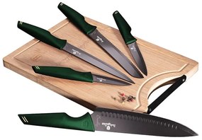 6 részes késkészlet bambusz vágódeszkával smaragdzöld Berlinger Haus Emerald Collection
