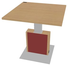 Verno+ S állítható magasságú tárgyalóasztal 120 x 120 cm, világos tölgy / piros