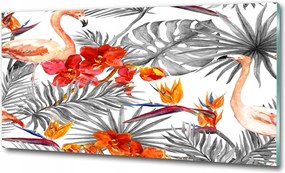 Fotó-üvegkép Flamingók és virágok 125x50