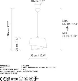 Stage 14704 fehér fém és szövet függőlámpa, Ø32 cm