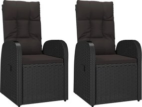 vidaXL 2 db fekete dönthető polyrattan kerti szék párnával