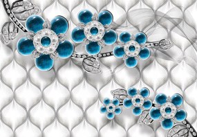 Fotótapéta Türkiz virágok ezüst rombuszok szürke alapon 312x219 +ragasztó