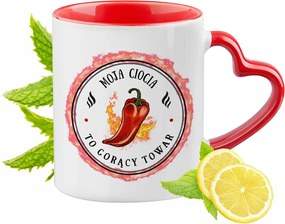 Nagynéninek Piros Bögre Szív Alakú Füllel Ajándék Nyomtatott