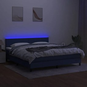 kék szövet rugós és LED-es ágy matraccal 180 x 200 cm