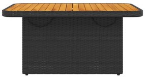 fekete polyrattan és akácfa kerti asztal 90 x 55 x 71 cm