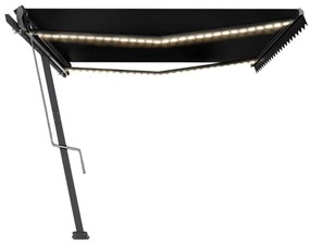 antracitszürke szélérzékelős és LED-es napellenző 500x300 cm