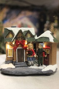 Világító karácsonyi dekoráció házikó 13cm