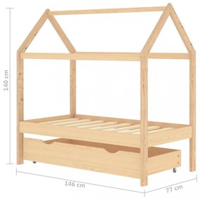 tömör fenyőfa gyerekágykeret fiókkal 70 x 140 cm