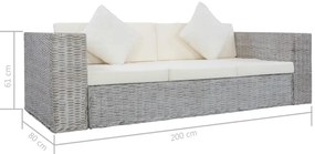 3 személyes szürke természetes rattan kanapé párnával