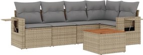 vidaXL 6 részes bézs polyrattan kerti ülőgarnitúra párnával