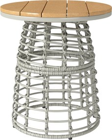 Outsunny Kerti Kávézó Asztal, Kerek Kültéri Melléktáblázat Műgyanta Rattan Hatású Fém és Kompozit Lappal, Ø 45 x 50 cm Szürke | Aosom