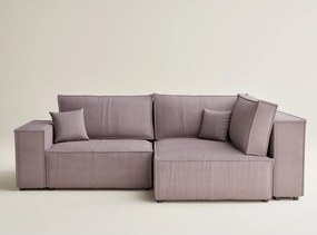 Lila kordbársony kinyitható-tárolóhelyes sarokkanapé (jobb oldali-L alakú) Tonga – Maison de Rêve