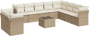 vidaXL 11 részes bézs polyrattan kerti ülőgarnitúra párnákkal