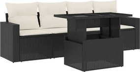 vidaXL 5 részes fekete polyrattan kerti kanapészett párnákkal