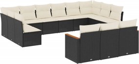 vidaXL 13 részes fekete polyrattan kerti ülőgarnitúra párnákkal