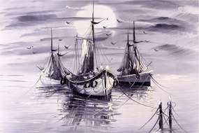 Kép - kikötő, olajfestmény (90x60 cm)