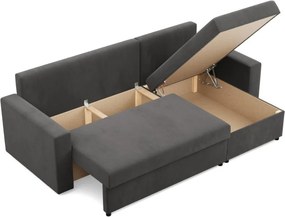 Zeus sarokkanapé, 1 ágyneműtartóval, egyenes kartámasz, szövet anyag, univerzális oldal, bonell töltet, szürke