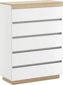 HOMCOM 5-Fiókos Fa Komód, Hálószobai Komód Antitipmechanizmussal, 80x40x109 cm, Fehér és Tölgy | Aosom